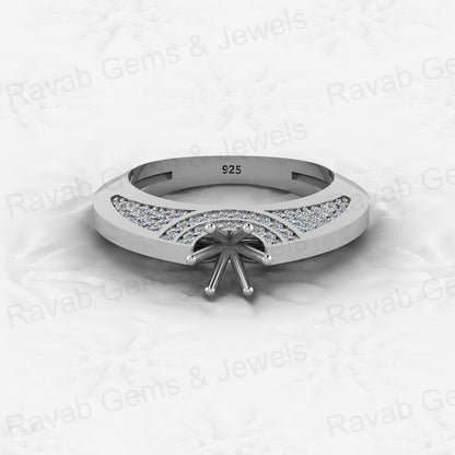 Genuine Solid 925 Sterling Silver Filigree Clear CZ Semi Mount Blank Setting Ring Good for Ashes & Resin Work Breastmilk Jewelry
