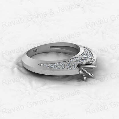 Genuine Solid 925 Sterling Silver Filigree Clear CZ Semi Mount Blank Setting Ring Good for Ashes & Resin Work Breastmilk Jewelry