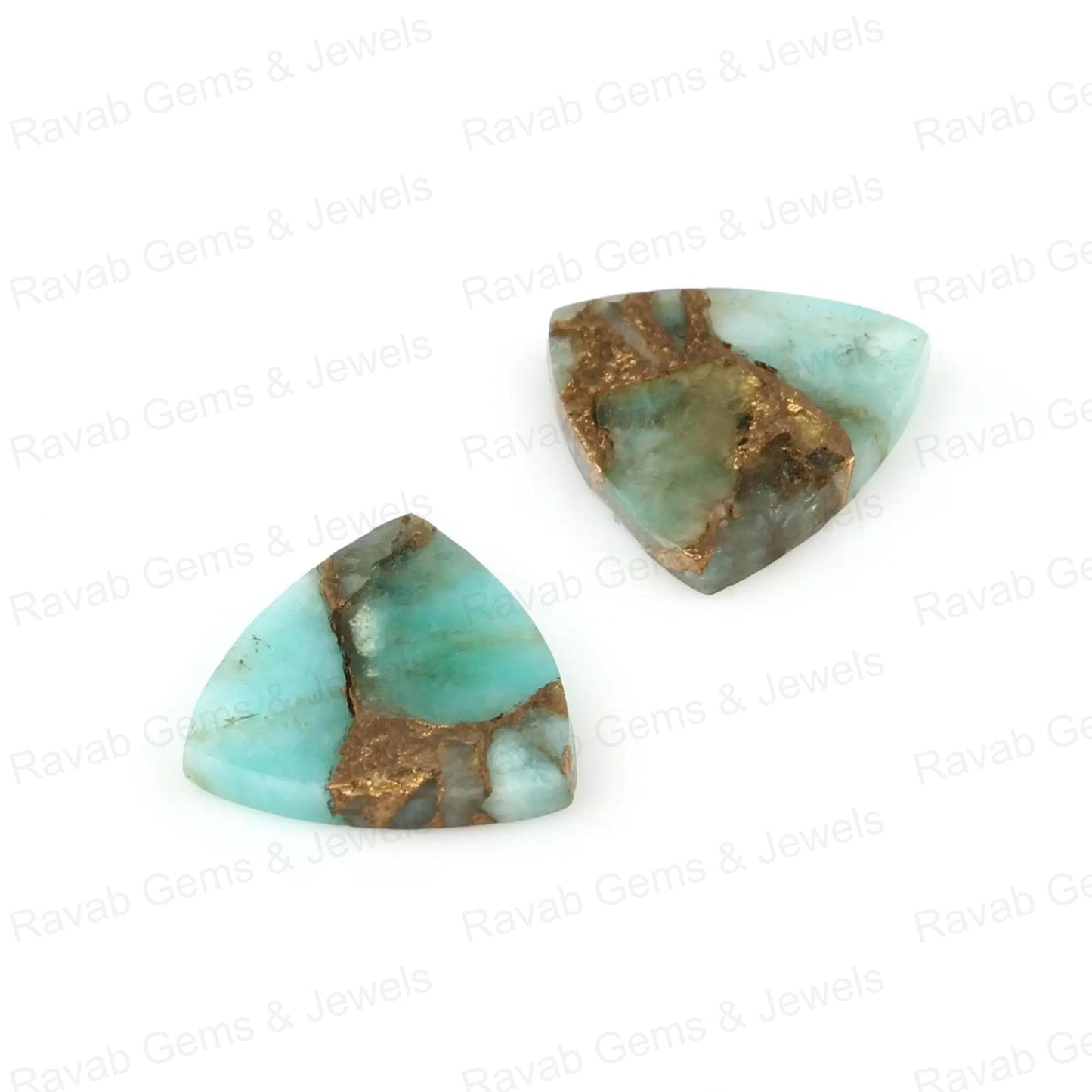 Amazonite Copper 12mm Trillion Shape Both Side Flat Gemstone, Calibrated Loose Beads Stone For Jewelry Earring Making- 2 Pcs Set All Sizes