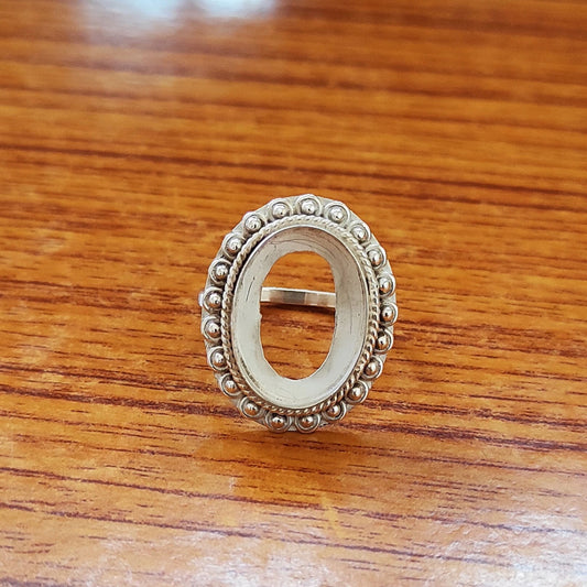Genuine 925 Sterling Silver 8x10mm Bezel Setting Beaded Design Semi-Mount Blank Setting Handmade Custom Fine Ring For Women