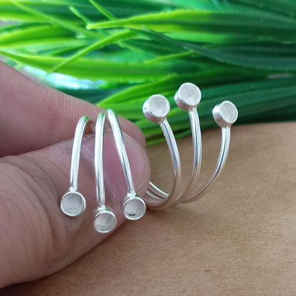 Solid 925 Sterling Silver Designer Bezel Cup Round Close Blank Collet Ring Bezel Setting Semi-Mount Blank Setting Ring Jewelry