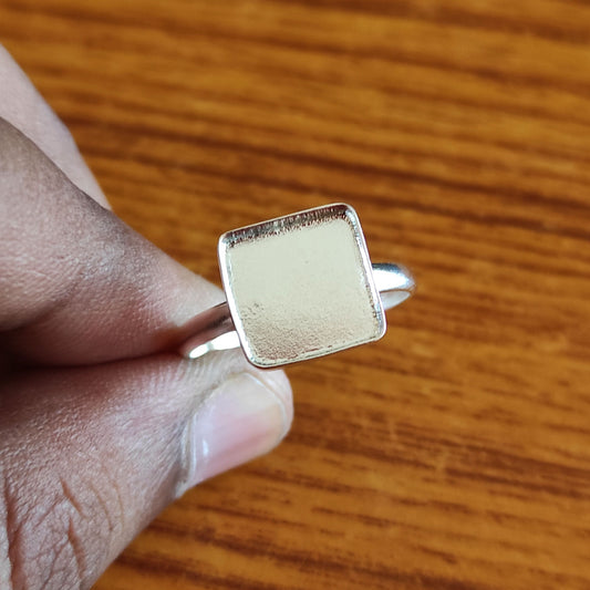 Superb 925 Sterling Silver 10mm Square Shape Semi-Mount Blank Setting Ring Good For Ashes & Resin Fill Keepsake DIY Fine Jewelry