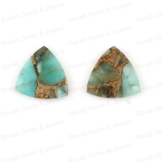 Amazonite Copper 12mm Trillion Shape Both Side Flat Gemstone, Calibrated Loose Beads Stone For Jewelry Earring Making- 2 Pcs Set All Sizes