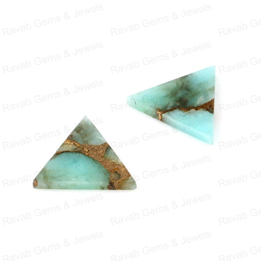 Amazonite Copper 12mm Triangle Shape Flat Calibrated Gemstone, Loose Beads Stone For Jewelry Earring Making- 2 Pcs Set All Sizes Available