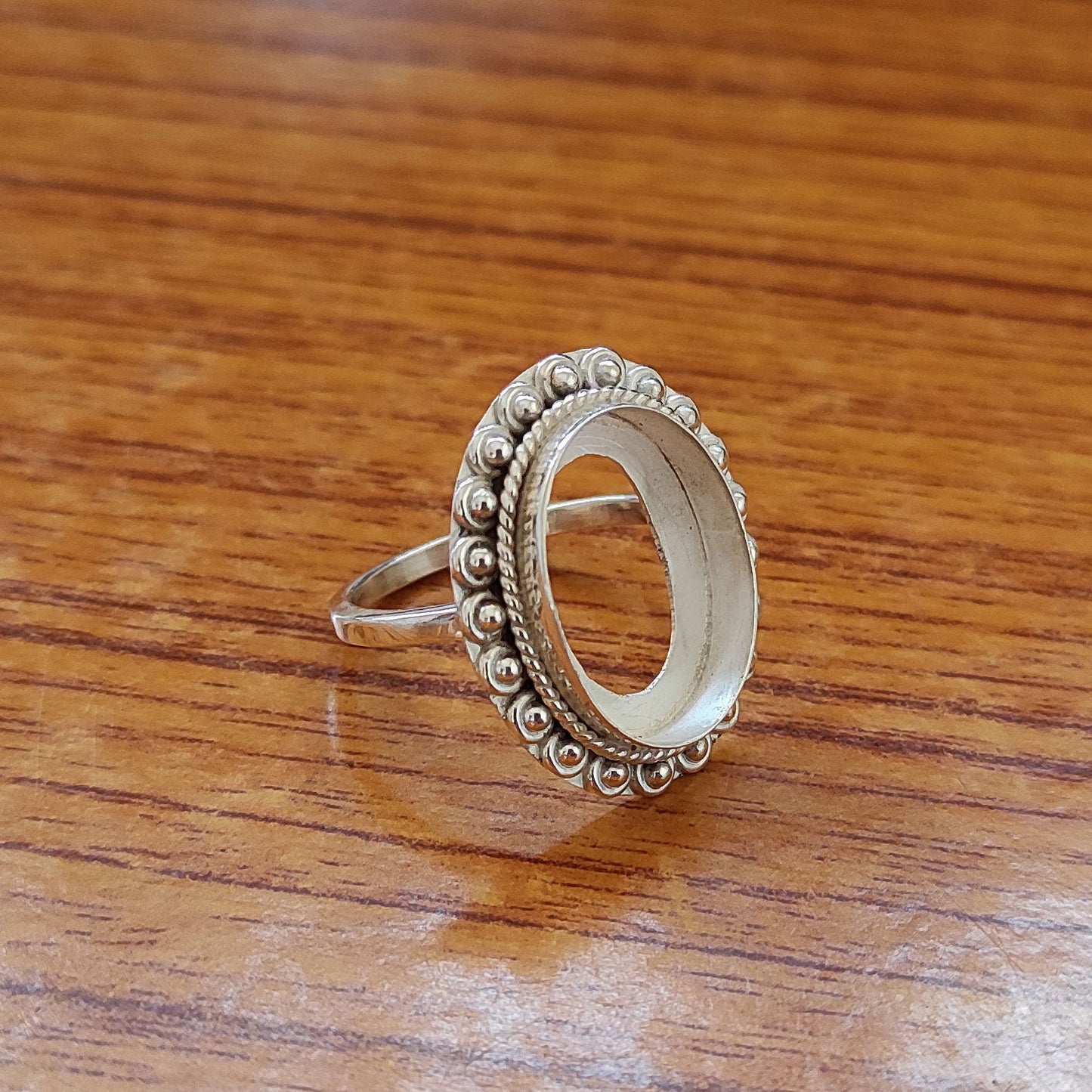 Genuine 925 Sterling Silver 8x10mm Bezel Setting Beaded Design Semi-Mount Blank Setting Handmade Custom Fine Ring For Women
