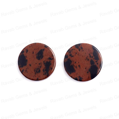 Amazing Natural Mahogany Round Coin shape 12mm Flat Gemstone Calibrated, Natural Mahogany for Jewelry making 2 pcs set