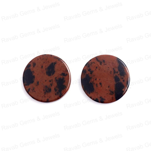 Amazing Natural Mahogany Round Coin shape 12mm Flat Gemstone Calibrated, Natural Mahogany for Jewelry making 2 pcs set