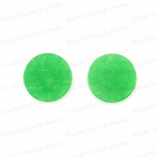 Amazing Green Jade Round Coin shape 12mm Both side Flat Gemstone, Green Aventurine necklace, earring making beads 2 pcs set