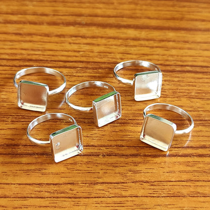 Superb 925 Sterling Silver 10mm Square Shape Semi-Mount Blank Setting Ring Good For Ashes & Resin Fill Keepsake DIY Fine Jewelry