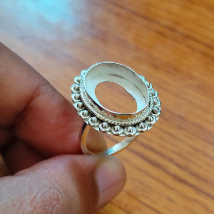 Genuine 925 Sterling Silver 8x10mm Bezel Setting Beaded Design Semi-Mount Blank Setting Handmade Custom Fine Ring For Women