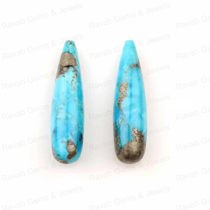 9x30mm Pyrite Turquoise Drop Smooth Gemstone, Loose Beads Calibrated Earring Pair Stone, Long Teardrop Best Quality Stones - 2 Pcs Set