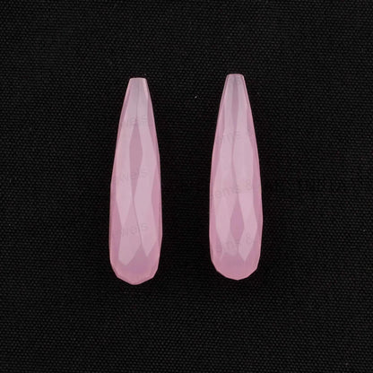 9x30mm Pink Quartz Faceted Drop Gemstone, Loose Beads Calibrated Stone For Matching Jewelry Earring, Long Teardrop Stone For Sale - 2 Pc Set