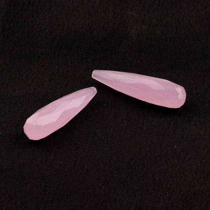 9x30mm Pink Quartz Faceted Drop Gemstone, Loose Beads Calibrated Stone For Matching Jewelry Earring, Long Teardrop Stone For Sale - 2 Pc Set