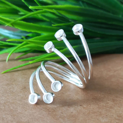 Solid 925 Sterling Silver Designer Bezel Cup Round Close Blank Collet Ring Bezel Setting Semi-Mount Blank Setting Ring Jewelry