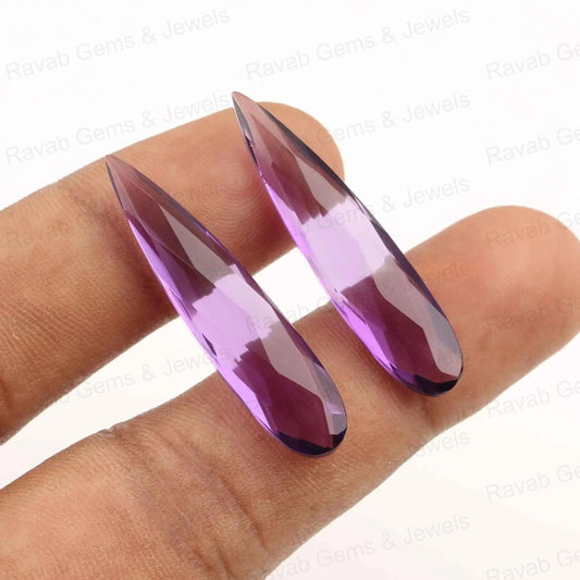 Amethyst Quartz Long Pear Shape 8x35mm Faceted Drop Gemstone, Loose Beads Calibrated Teardrop For Matching Earring Making 2 Pcs Set