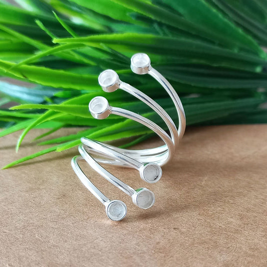 Solid 925 Sterling Silver Designer Bezel Cup Round Close Blank Collet Ring Bezel Setting Semi-Mount Blank Setting Ring Jewelry