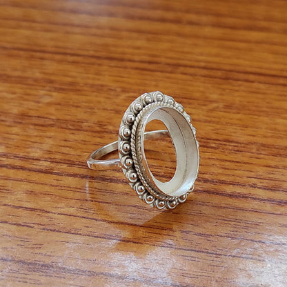 Genuine 925 Sterling Silver 8x10mm Bezel Setting Beaded Design Semi-Mount Blank Setting Handmade Custom Fine Ring For Women