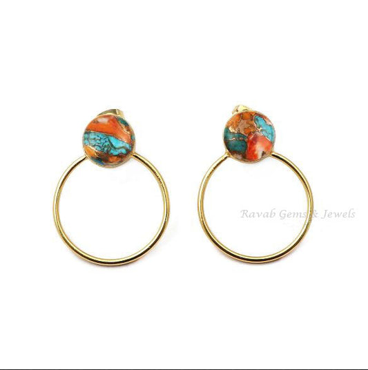 Spiny Mohave, Oyster Copper Turquoise Earrings, Circle Shape Earring, 925 Sterling Silver, Bezel Set, Unique Dangle Earrings, Gifts For Her