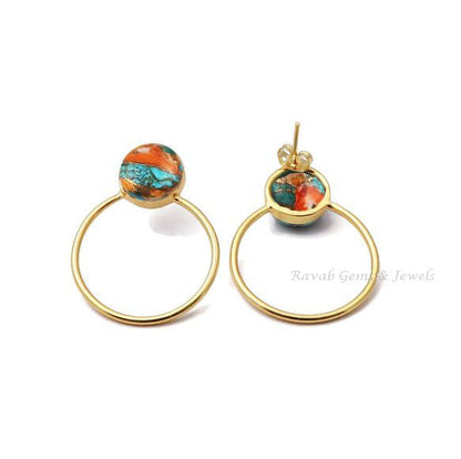 Spiny Mohave, Oyster Copper Turquoise Earrings, Circle Shape Earring, 925 Sterling Silver, Bezel Set, Unique Dangle Earrings, Gifts For Her