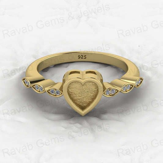 Genuine Solid 925 Sterling Silver 6mm Heart Shape Semi Mount Blank Setting Ring Good for Ashes & Resin Work Breastmilk Jewelry