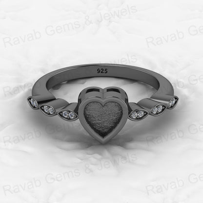 Genuine Solid 925 Sterling Silver 6mm Heart Shape Semi Mount Blank Setting Ring Good for Ashes & Resin Work Breastmilk Jewelry
