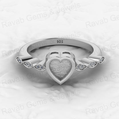 Genuine Solid 925 Sterling Silver 6mm Heart Shape Semi Mount Blank Setting Ring Good for Ashes & Resin Work Breastmilk Jewelry