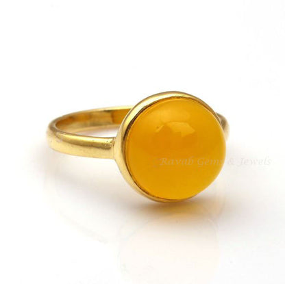 Yellow Chalcedony, 925 Sterling Silver Jewelry, Round Gemstone, Handmade Ring, Statement Ring, Stackable Ring, Gift For Her, Made to Order
