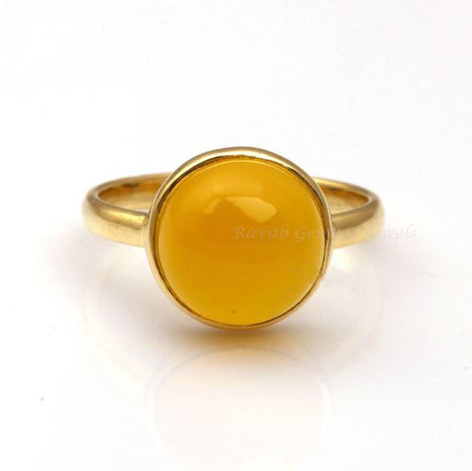 Yellow Chalcedony, 925 Sterling Silver Jewelry, Round Gemstone, Handmade Ring, Statement Ring, Stackable Ring, Gift For Her, Made to Order