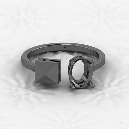 925 Solid Sterling Silver 8x5mm Oval Semi Mount Blank Setting Adjustable Ring for Breastmilk & Keepsake Resin Ceramic Jewelry
