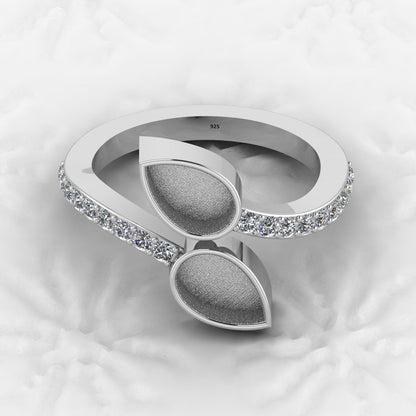 High Quality Genuine 925 Silver 7x5mm Pear Semi Mount Blank Setting Adjustable Ring Good for Gemstone Ashes & Resin Work Jewelry
