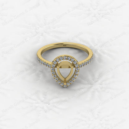 Genuine 925 Silver Pear 6x8mm Semi Mount Prong Blank Setting Ring for Gemstone Ashes & Resin Jewelry Findings & Jewelry Export