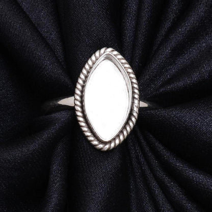 Solid 925 Sterling Silver Marquise Blank Component Bezel Cup Setting Semi-Mount Blank Setting Simple Band Fine Ring For Women
