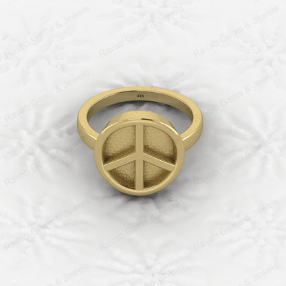 Genuine 925 Silver Peace Symbol Semi Mount Blank Setting Ring for DIY Zodiac Jewelry Resin Ashes Work Keepsake Suppliers