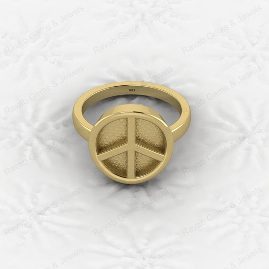 Genuine 925 Silver Peace Symbol Semi Mount Blank Setting Ring for DIY Zodiac Jewelry Resin Ashes Work Keepsake Suppliers