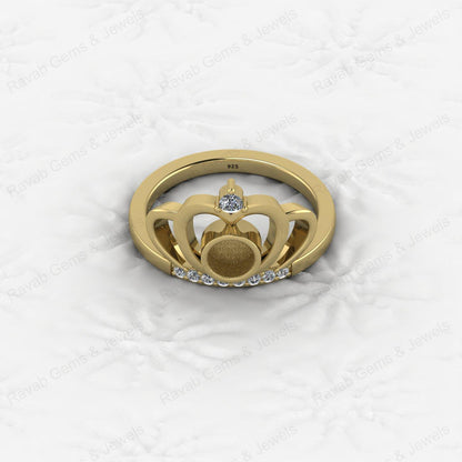 High Quality 925 Silver Princess Crown 6mm Round CZ Semi Mount Blank Bezel Breastmilk Keepsake Resin Ashes Ring Setting Jewelry