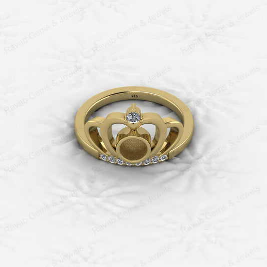 High Quality 925 Silver Princess Crown 6mm Round CZ Semi Mount Blank Bezel Breastmilk Keepsake Resin Ashes Ring Setting Jewelry