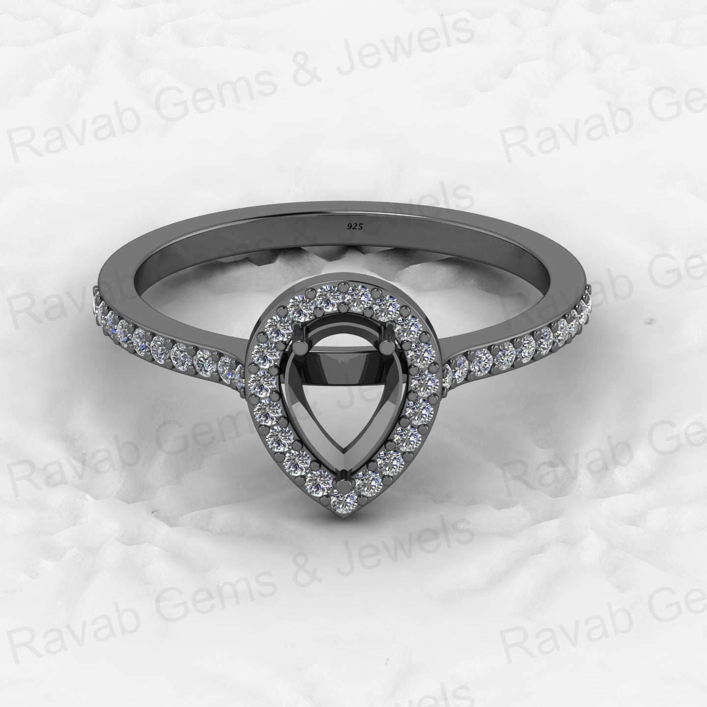 925 Solid Sterling Silver 6x8mm Pear Semi Mount Blank Channel Prong Setting Ring for Breastmilk & Keepsake Resin Ceramic Jewelry