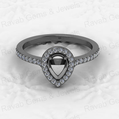 925 Solid Sterling Silver 6x8mm Pear Semi Mount Blank Channel Prong Setting Ring for Breastmilk & Keepsake Resin Ceramic Jewelry