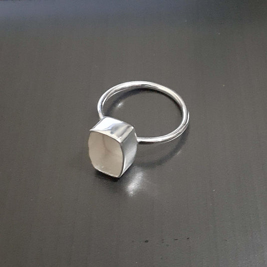 Genuine Solid 925 Sterling Silver Octagon 6x10MM Round Bezel Setting Semi-Mount Blank Setting Simple Band Fine Ring For Women