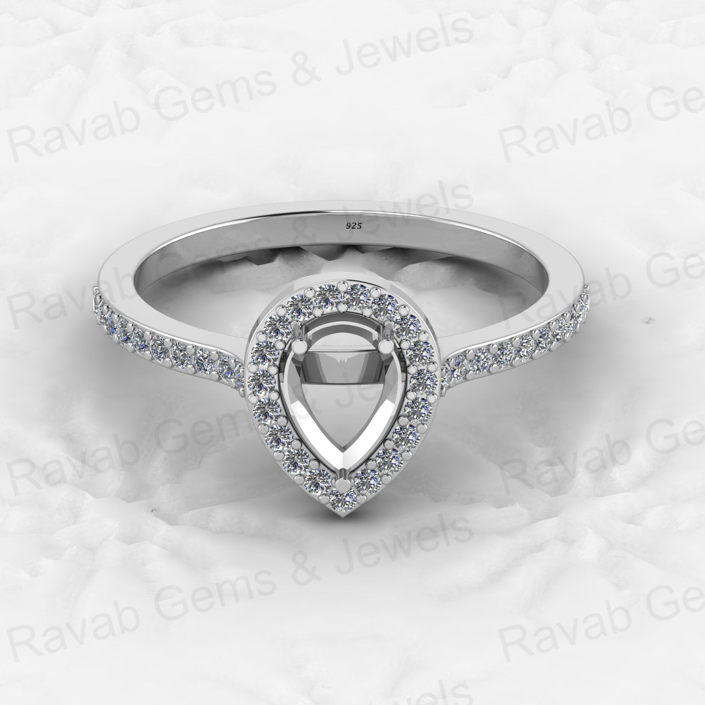 925 Solid Sterling Silver 6x8mm Pear Semi Mount Blank Channel Prong Setting Ring for Breastmilk & Keepsake Resin Ceramic Jewelry