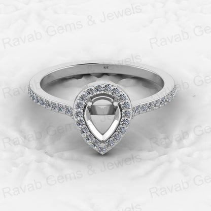 925 Solid Sterling Silver 6x8mm Pear Semi Mount Blank Channel Prong Setting Ring for Breastmilk & Keepsake Resin Ceramic Jewelry