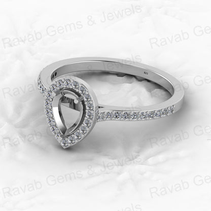 925 Solid Sterling Silver 6x8mm Pear Semi Mount Blank Channel Prong Setting Ring for Breastmilk & Keepsake Resin Ceramic Jewelry