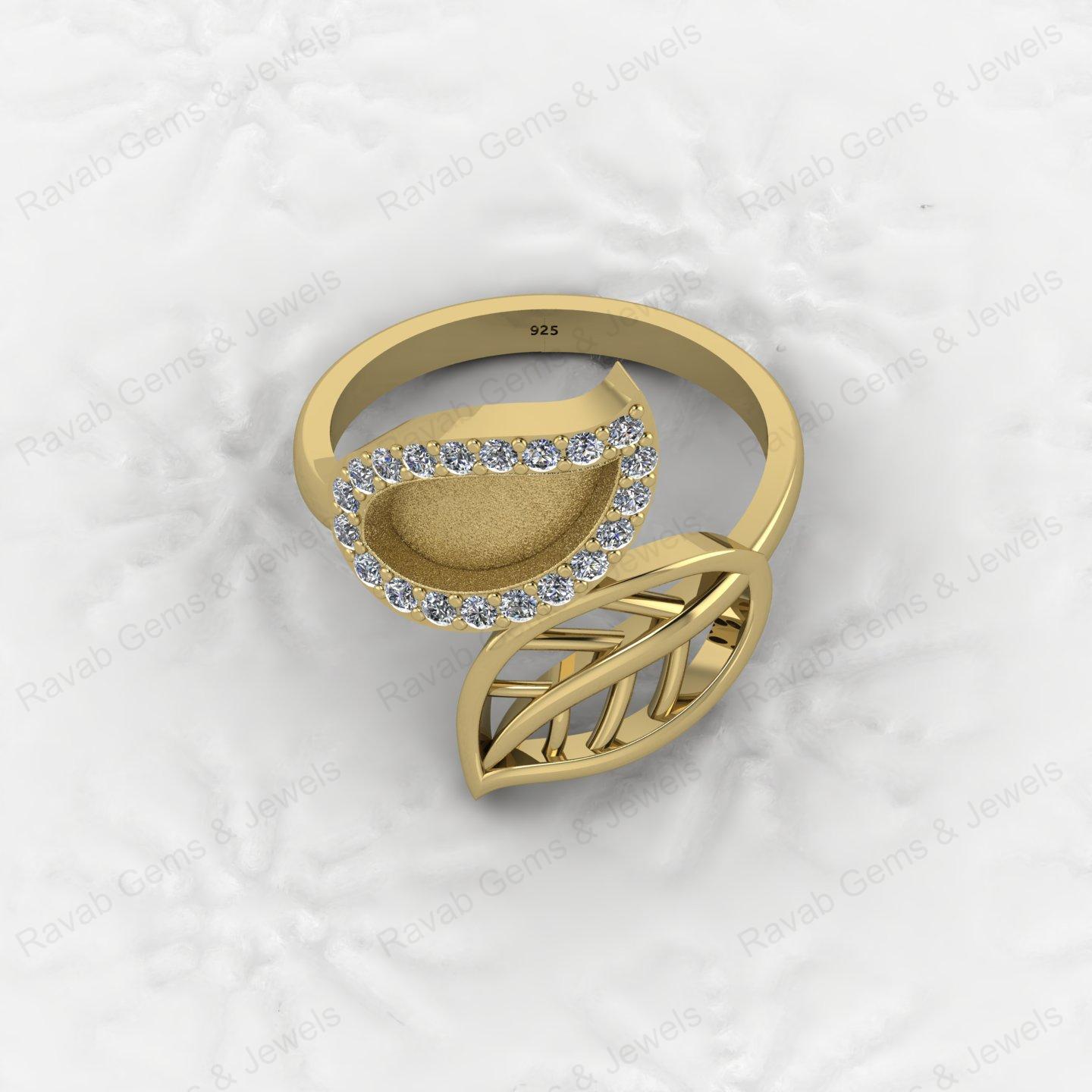 Genuine 925 Silver Nature Inspired Leaf With CZ Semi Mount Blank Setting Ring Good for Resin & Ashes Work Keepsake DIY Jewelry