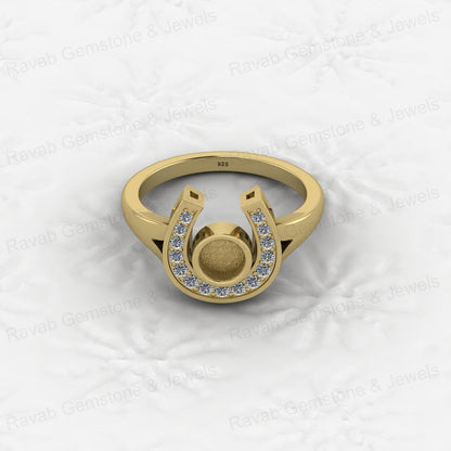 925 Sterling Silver 5mm CZ Semi Mount Horseshoe Ring Blank Setting DIY Resin Ashes Gemstone Keepsake Jewelry Findings