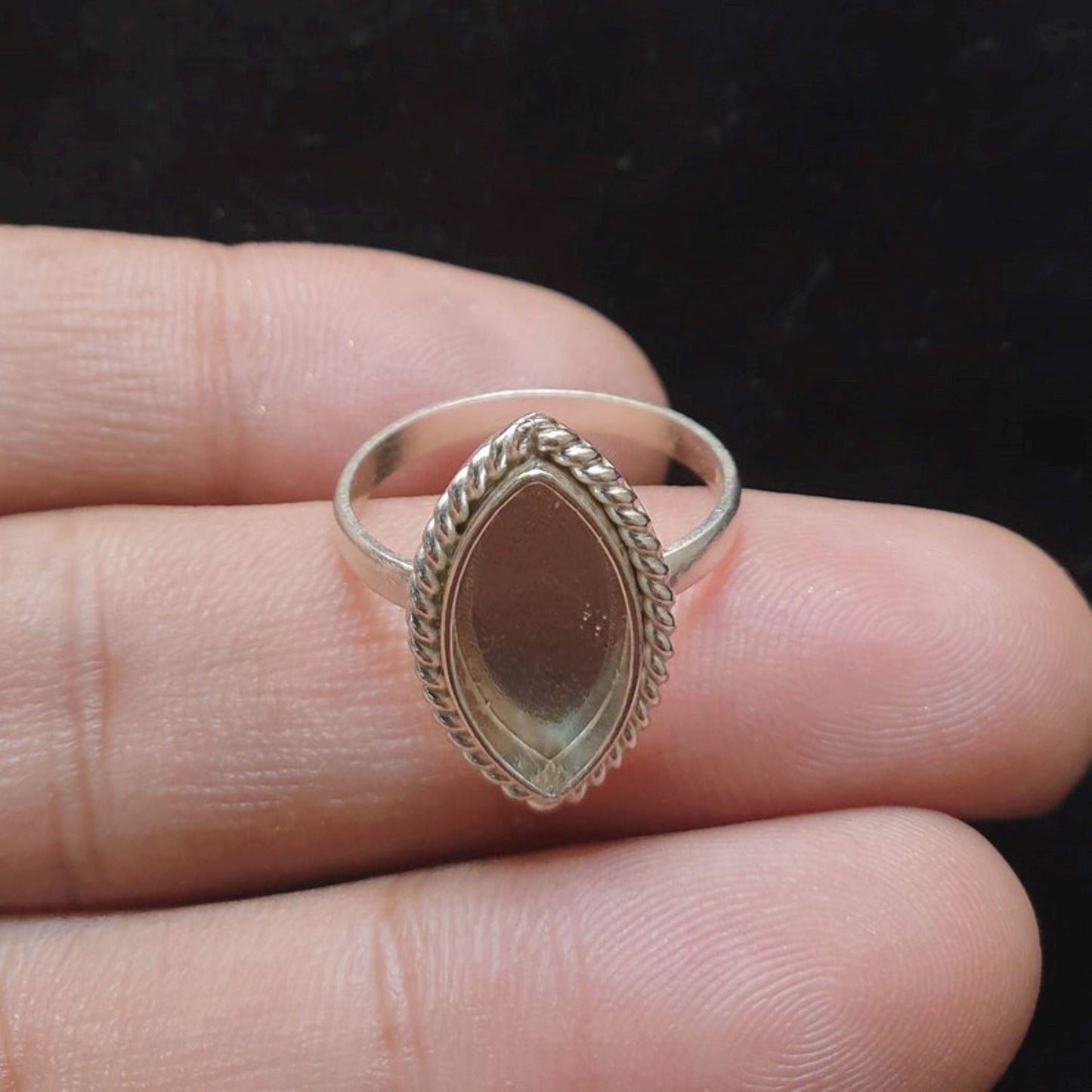 Solid 925 Sterling Silver Marquise Blank Component Bezel Cup Setting Semi-Mount Blank Setting Simple Band Fine Ring For Women
