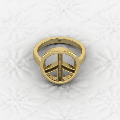 Genuine 925 Silver Peace Symbol Semi Mount Blank Setting Ring for DIY Zodiac Jewelry Resin Ashes Work Keepsake Suppliers