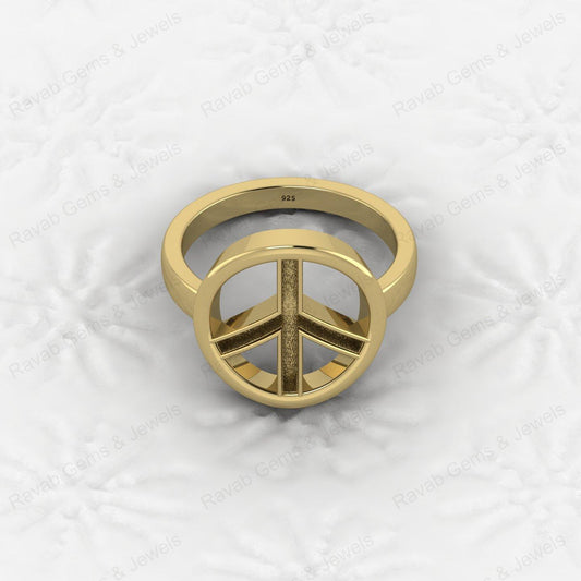 Genuine 925 Silver Peace Symbol Semi Mount Blank Setting Ring for DIY Zodiac Jewelry Resin Ashes Work Keepsake Suppliers