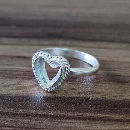 Top Quality Genuine 925 Sterling Silver Heart Shape 7mm Semi-Mount Blank Setting Empty Ring For Women Fine Handmade Jewelry