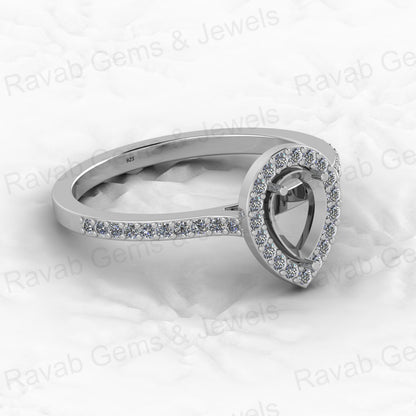 925 Solid Sterling Silver 6x8mm Pear Semi Mount Blank Channel Prong Setting Ring for Breastmilk & Keepsake Resin Ceramic Jewelry
