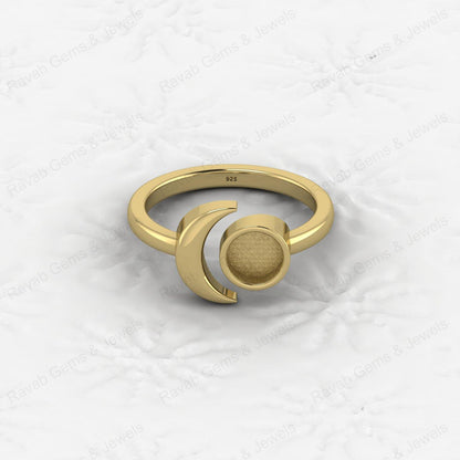 Top Quality Genuine 925 Silver Crescent Moon 6mm Semi Mount Blank Ring Setting for Ashes & Resin Keepsake Breastmilk DIY Jewelry